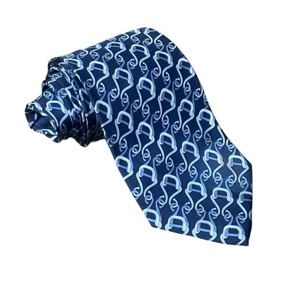 Gucci Silk Neck Tie Mens Blue Chain Link Geometric Italy Made READ - Picture 1 of 9
